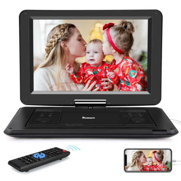 NAVISKAUTO 14" Tragbarer DVD Player  HDMI Eingang DVD Player HD 1280 * 800 4000mAh Portabler DVD Player Memory USB AV IN Out 12V