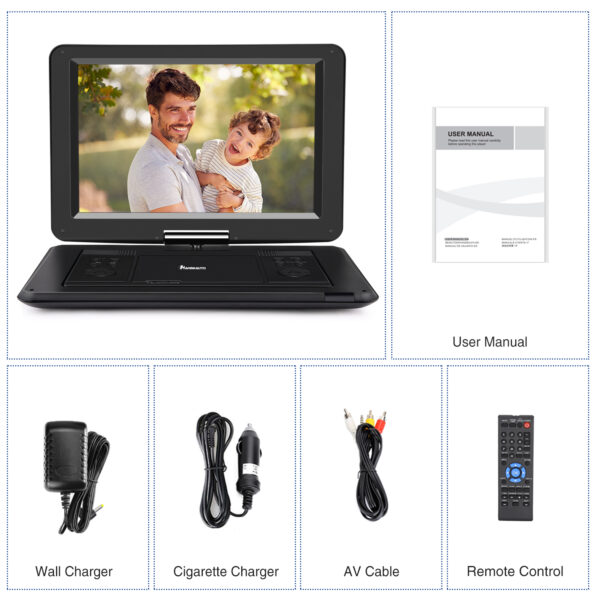 NAVISKAUTO 14" Tragbarer DVD Player  HDMI Eingang DVD Player HD 1280 * 800 4000mAh Portabler DVD Player Memory USB AV IN Out 12V - Image 7
